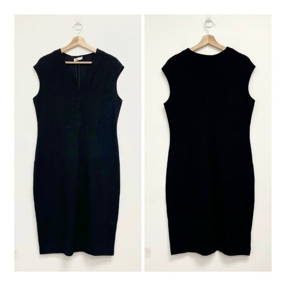 Vince V-Neck Bib Sheath Fitted Dress Career Classic Minimalist Basic - Size 12 - Picture 2 of 12